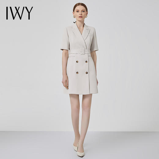 IWY/气质短袖西装连衣裙女双排扣时尚修身职业装OL薄款售楼部工装Q13248杏色 商品图2