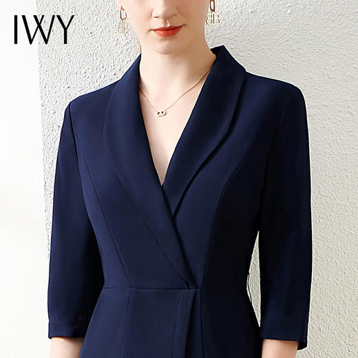 IWY/高端职业连衣裙女薄款藏青气质名媛时尚短袖工装售楼部工作服 商品图4