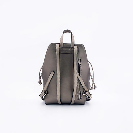 SAFICOO 时尚香槟金抽绳开合双肩包 真皮女背包 商品图4