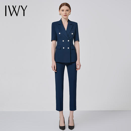IWY/藏青色双排扣时尚气质名媛高端工服西装套裙职业套装CS11231 商品图2