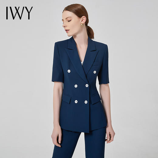 IWY/藏青色双排扣时尚气质名媛高端工服西装套裙职业套装CS11231 商品图0