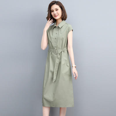 WZNH- WL6227-19 2021夏季新款简约时尚气质衬衫领收腰显瘦舒适洋气连衣裙 商品图1