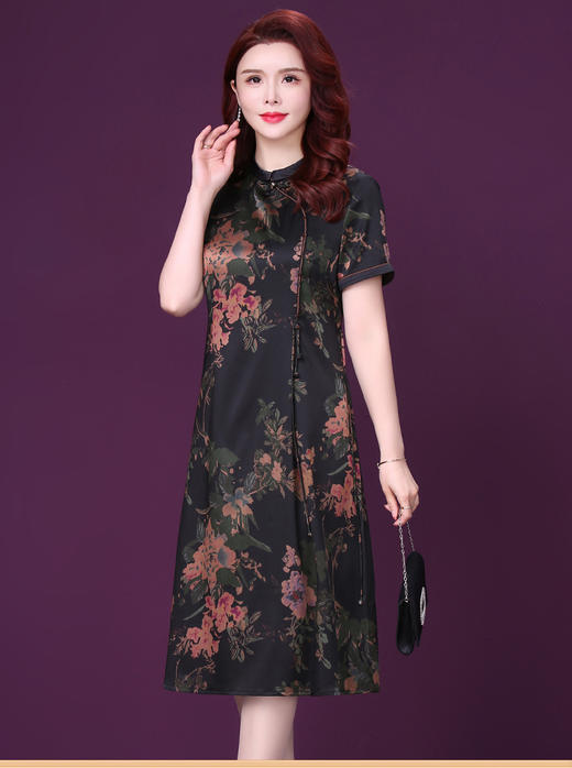 YY  M620印花真丝桑蚕丝高档优雅大码连衣裙 商品图0