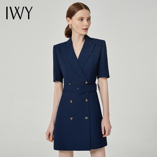 IWY/西装连衣裙短袖藏青色高端职业装修身气质售楼部工作服女面试q11248 商品图1