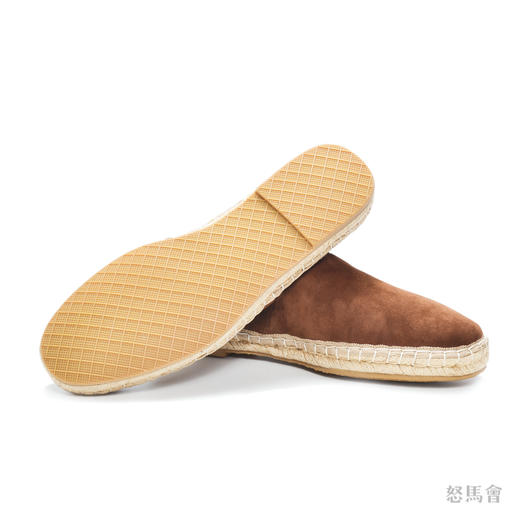 Espadrille 意大利胎羊绒面皮焦糖色手工编织草底鞋 商品图4