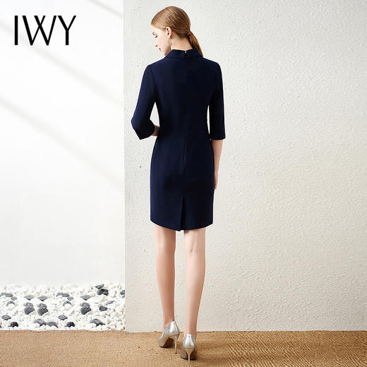 IWY/高端职业连衣裙女薄款藏青气质名媛时尚短袖工装售楼部工作服 商品图3