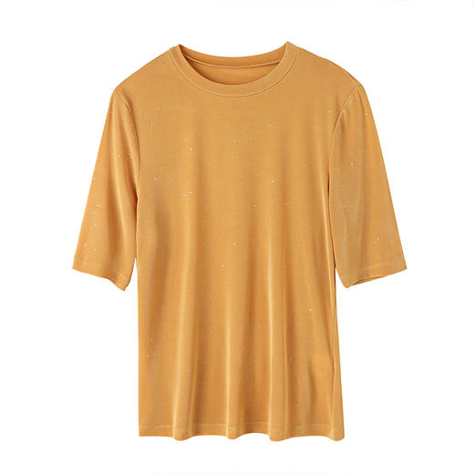 丁摩 夏季薄醋酸针织凉爽亮丝五分袖圆领针织上衣百搭T恤Q121120-HS-DY199 商品图1