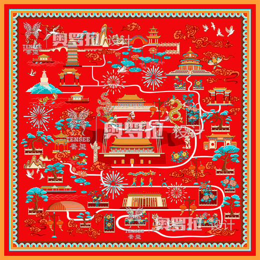 国之庆典艺术丝巾（红） 商品图0