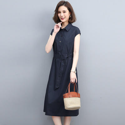 WZNH- WL6227-19 2021夏季新款简约时尚气质衬衫领收腰显瘦舒适洋气连衣裙 商品图3