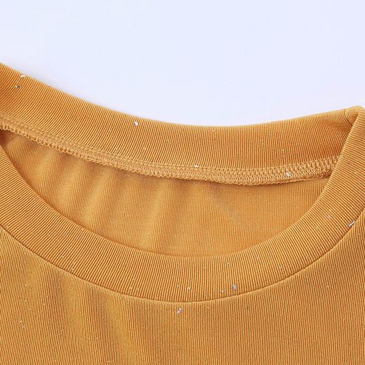 丁摩 夏季薄醋酸针织凉爽亮丝五分袖圆领针织上衣百搭T恤Q121120-HS-DY199 商品图7
