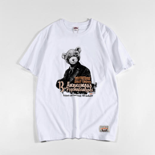 【卡通熊仔印花T恤】夏季短袖t恤男纯棉体恤白色圆领情侣青少年休闲上衣 商品图5