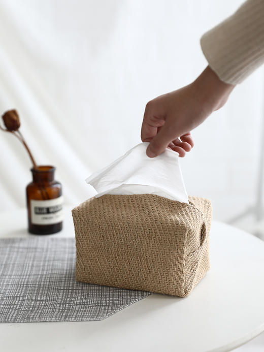 棉麻纸巾盒日式布艺车载纸抽客厅桌面纸巾收纳家用轻奢创意抽纸盒 商品图1