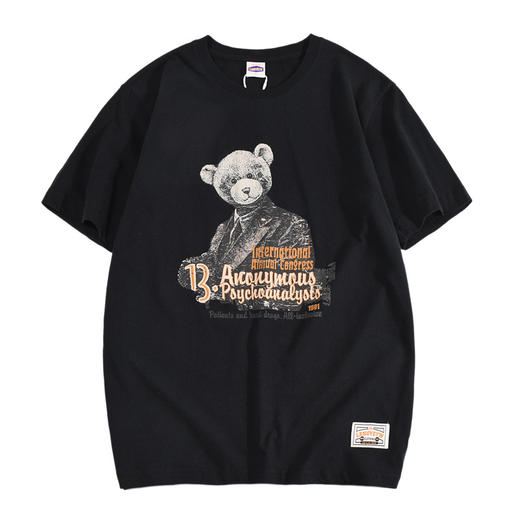 【卡通熊仔印花T恤】夏季短袖t恤男纯棉体恤白色圆领情侣青少年休闲上衣 商品图4