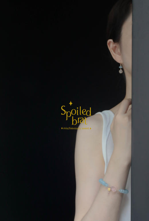 spoiled brat jewelry海蓝宝粉晶耳环 商品图3