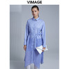 VIMAGE纬漫纪夏季纯色翻领拼接温柔气质百褶衬衫裙高腰绑带显瘦衬衣V1509106 商品缩略图0