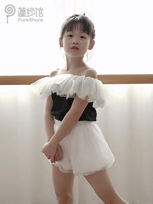 非质量问题不退换哦~pureshare 女童T恤一字领蕾丝上衣灯笼裤可爱气质 商品图4