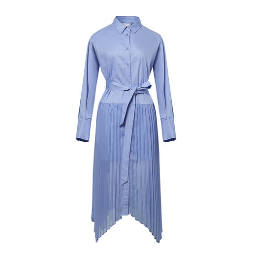 VIMAGE纬漫纪夏季纯色翻领拼接温柔气质百褶衬衫裙高腰绑带显瘦衬衣V1509106 商品图4