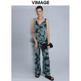 VIMAGE纬漫纪夏季薄款宽松印花复古直筒长裤裤子V1505115