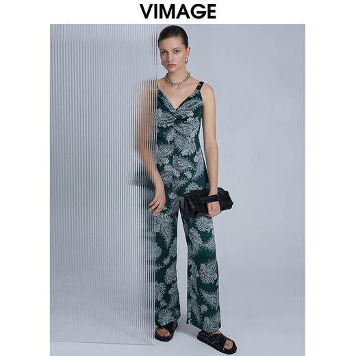 VIMAGE纬漫纪夏季薄款宽松印花复古直筒长裤裤子V1505115 商品图0