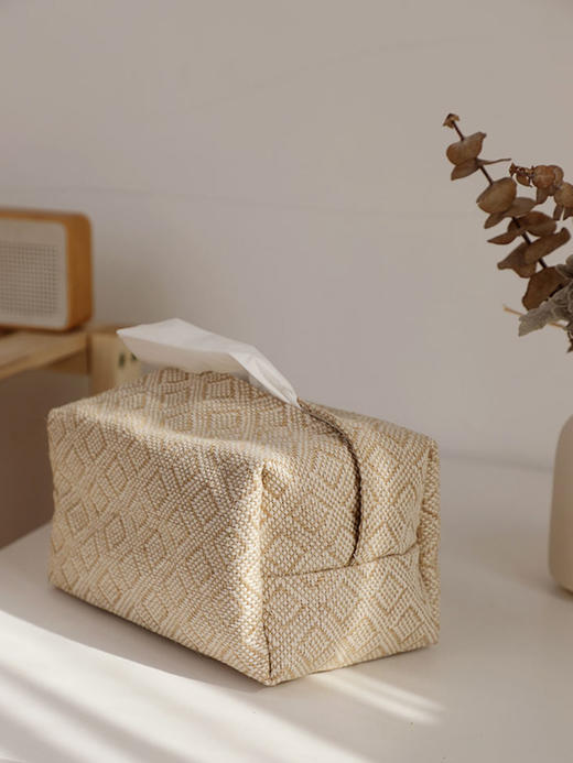 棉麻纸巾盒日式布艺车载纸抽客厅桌面纸巾收纳家用轻奢创意抽纸盒 商品图4