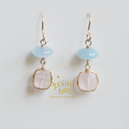 spoiled brat jewelry海蓝宝粉晶耳环 商品图0