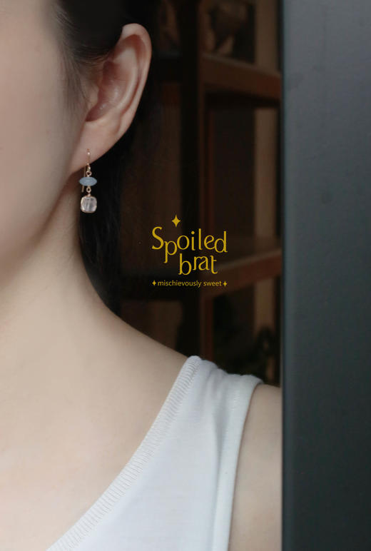 spoiled brat jewelry海蓝宝粉晶耳环 商品图2