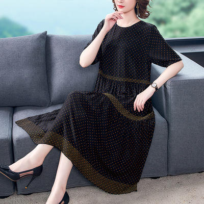 AHM-xsz8668 连衣裙女2021年夏季新款桑蚕丝大码女装波点显瘦宽松裙子 商品图1