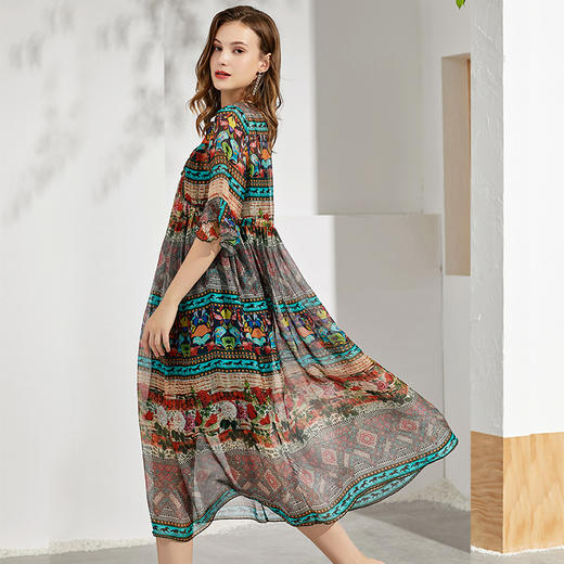 丁摩 夏飘逸沙滩裙桑蚕丝连衣裙女神范真丝裙子 Q121143·图色 商品图3