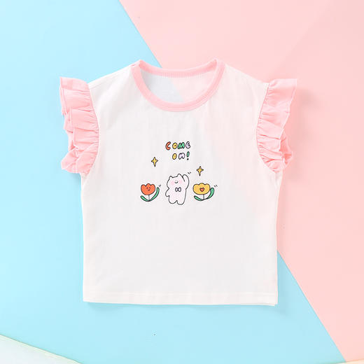 龙之涵中小童全棉印花短袖T恤   荷叶袖T恤 条纹T恤  短裤裙 商品图9