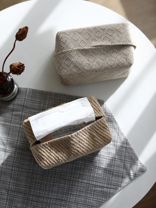 棉麻纸巾盒日式布艺车载纸抽客厅桌面纸巾收纳家用轻奢创意抽纸盒 商品图2