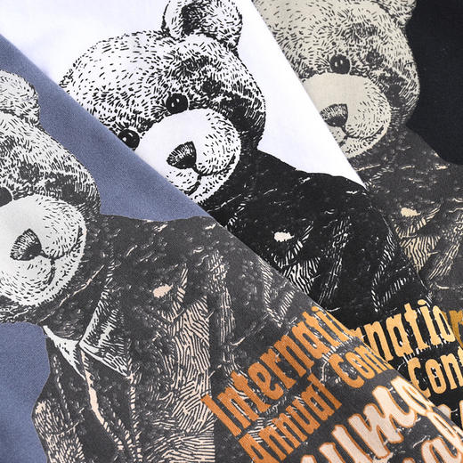 【卡通熊仔印花T恤】夏季短袖t恤男纯棉体恤白色圆领情侣青少年休闲上衣 商品图2