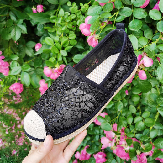 【买麻鞋，雅路人】防脚臭，夏季新款女鞋蕾丝镂空鞋女乐福鞋女时尚懒人鞋手工麻鞋休闲女鞋YD-116千层底 商品图3