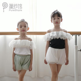 非质量问题不退换哦~pureshare 女童T恤一字领蕾丝上衣灯笼裤可爱气质