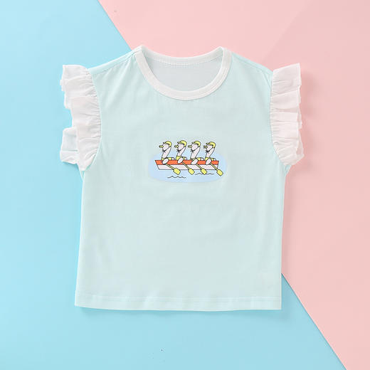 龙之涵中小童全棉印花短袖T恤   荷叶袖T恤 条纹T恤  短裤裙 商品图7