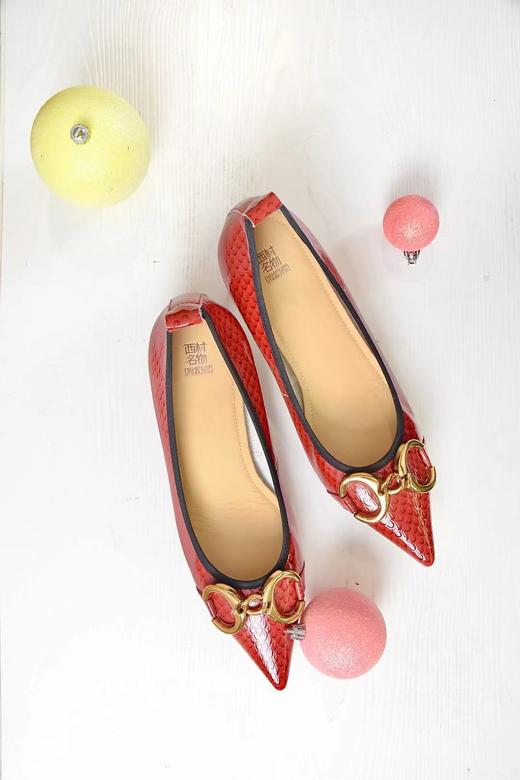 2021春季新款简洁鱼皮纹时装鞋尖头女单鞋通勤小跟鞋T21AE15851 商品图1