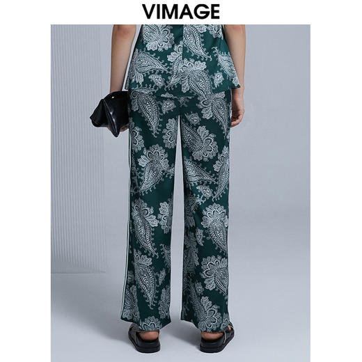 VIMAGE纬漫纪夏季薄款宽松印花复古直筒长裤裤子V1505115 商品图2