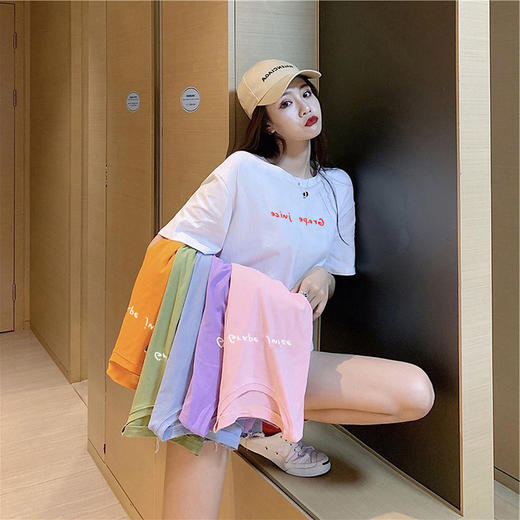 糖果色字母印花女式短袖T恤女学生女士休闲上衣服女装 商品图1