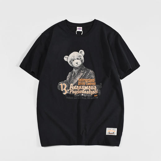 【卡通熊仔印花T恤】夏季短袖t恤男纯棉体恤白色圆领情侣青少年休闲上衣 商品图6