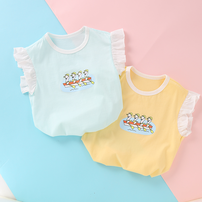 龙之涵中小童全棉印花短袖T恤   荷叶袖T恤 条纹T恤  短裤裙