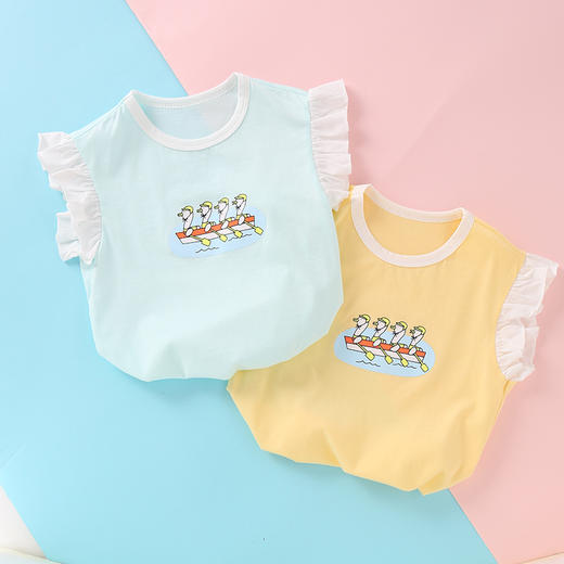 龙之涵中小童全棉印花短袖T恤   荷叶袖T恤 条纹T恤  短裤裙 商品图0