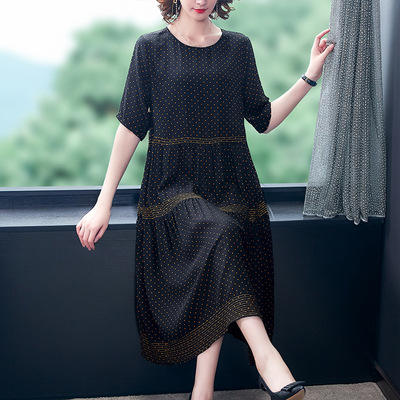 AHM-xsz8668 连衣裙女2021年夏季新款桑蚕丝大码女装波点显瘦宽松裙子 商品图2