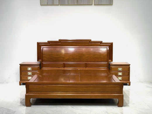 红桥红  家具严选  缅甸花梨（大果紫檀）【180 步步高升大脚 高低床 三件套】 商品图0