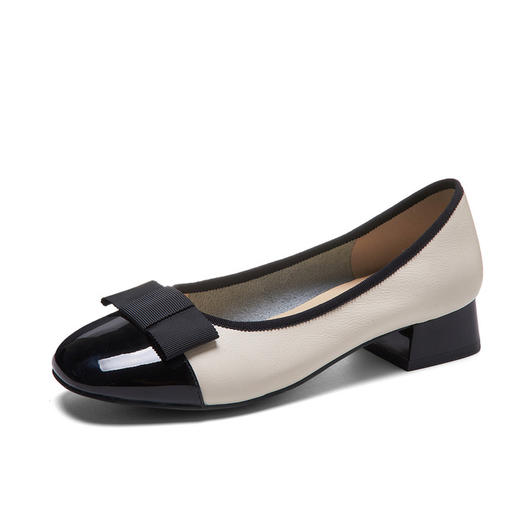 【服饰鞋包】达妃欧小香风头层牛皮浅口低跟拼色休闲鞋 商品图1