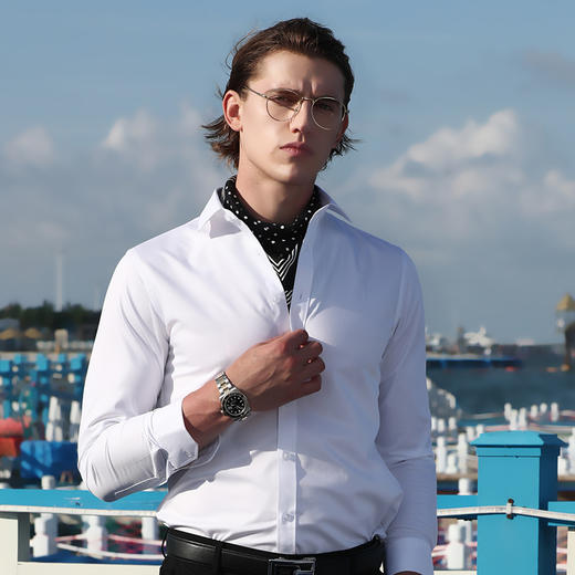 GOOD LUCK/德鲨2021新款弹力棉质舒适商务休闲长袖衬衫BY11302-818 商品图2