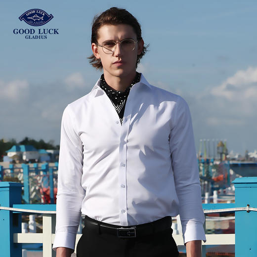 GOOD LUCK/德鲨2021新款弹力棉质舒适商务休闲长袖衬衫BY11302-818 商品图0