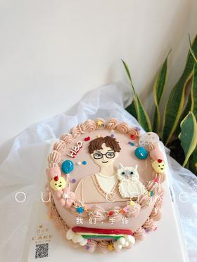 男生和宠物手绘复古蛋糕-低糖处理无添加