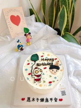 小男孩奥特曼恐龙手绘蛋糕-低糖处理无添加