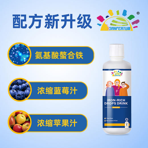 叁佰添成长饮料（钙镁锌）F26富铁饮液儿童女性补铁氨基酸鳌合铁贫血口服液体（473ml) 商品图2