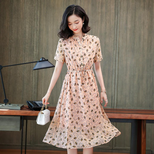 TC  241-22真丝桑蚕丝碎花气质薄款连衣裙 商品图0