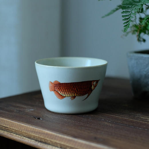 「景德镇汝窑手绘粉彩金龙鱼手工竹节杯」大号汝瓷开片主人杯 招财纳福 商品图1